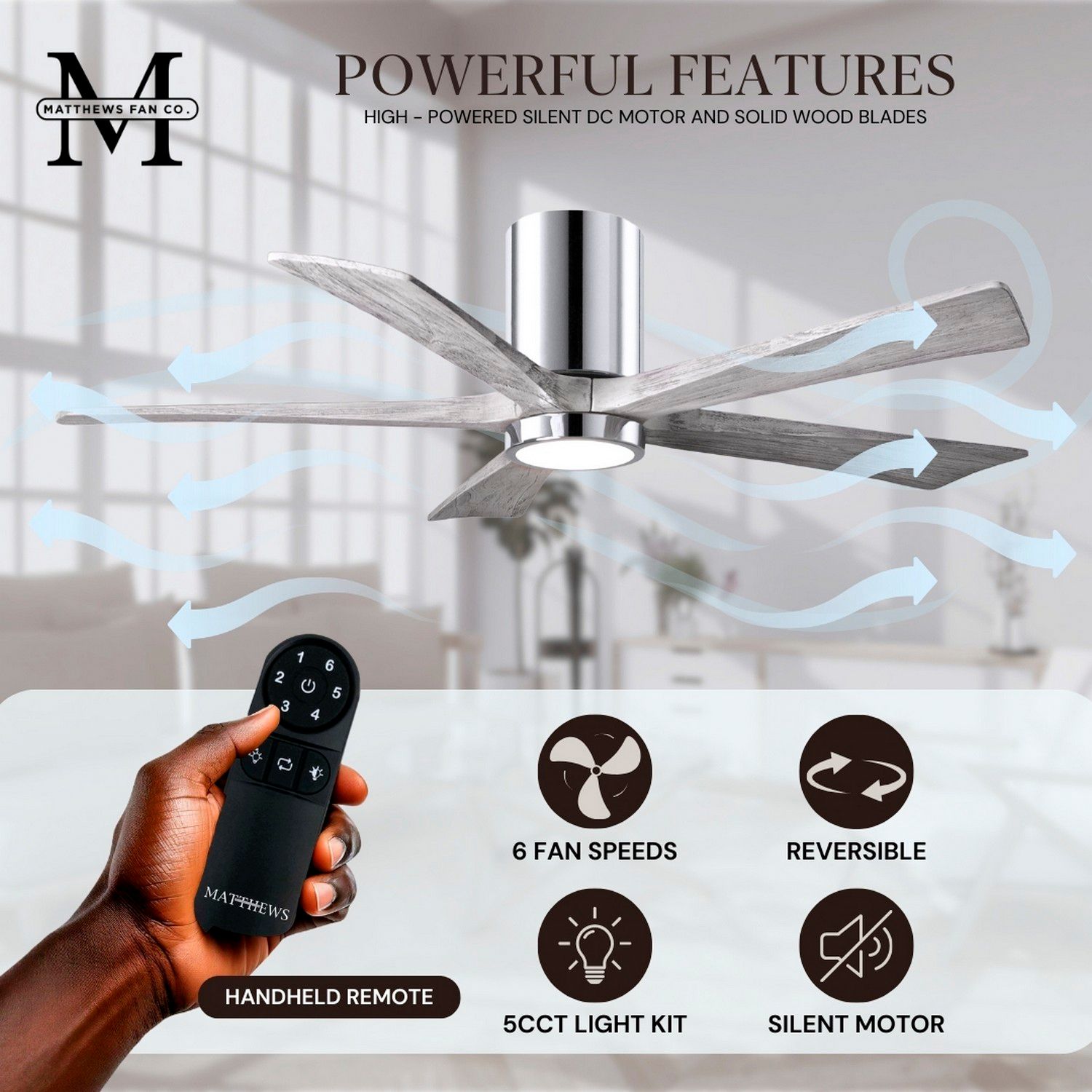 52" Irene-5HLK LED Damp Chrome Barn Wood Ceiling Fan with Remote