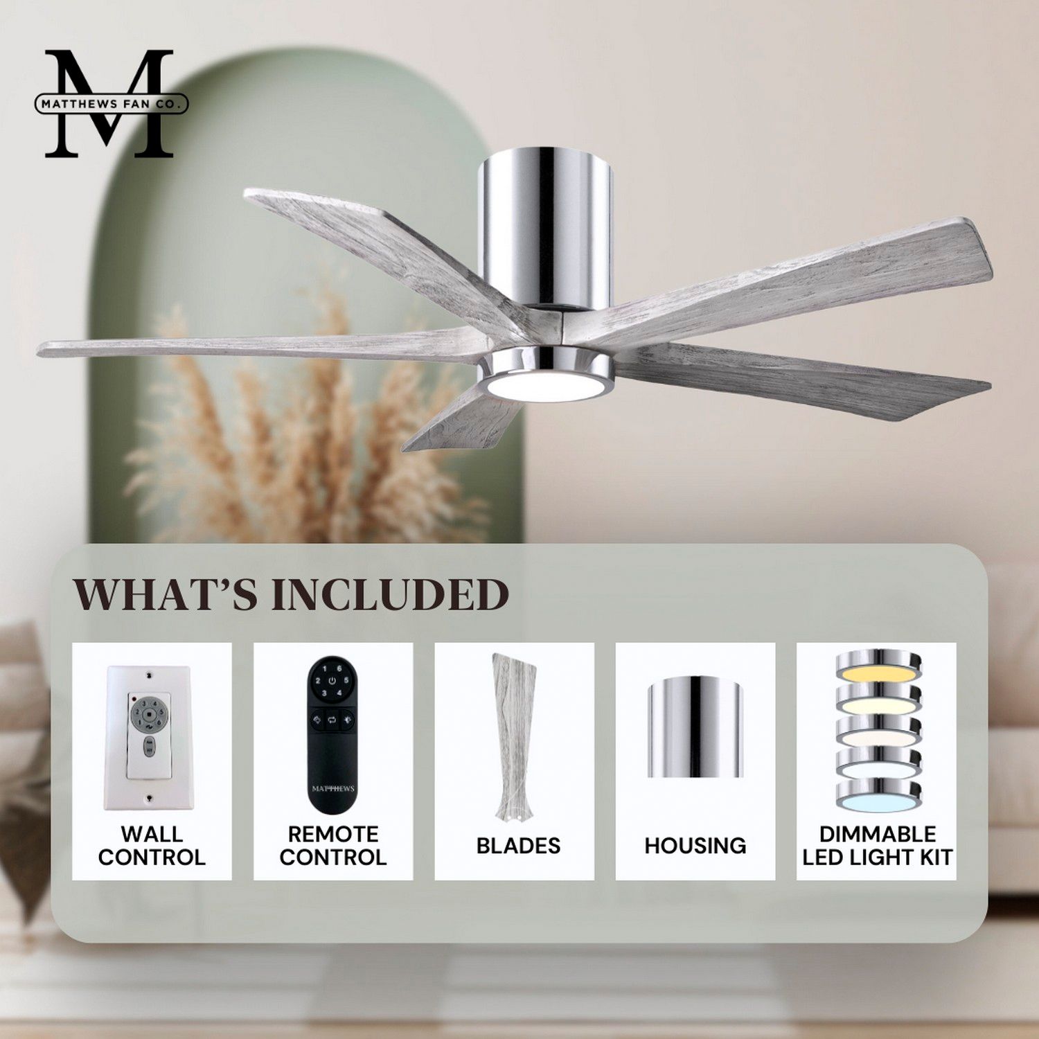 52" Irene-5HLK LED Damp Chrome Barn Wood Ceiling Fan with Remote