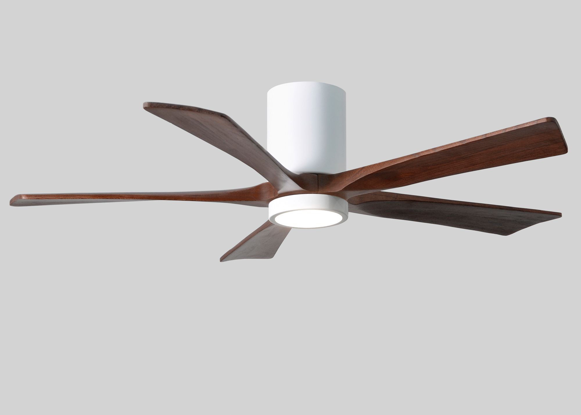 52" Irene-5HLK LED Damp Gloss White and Walnut Ceiling Fan with Remote
