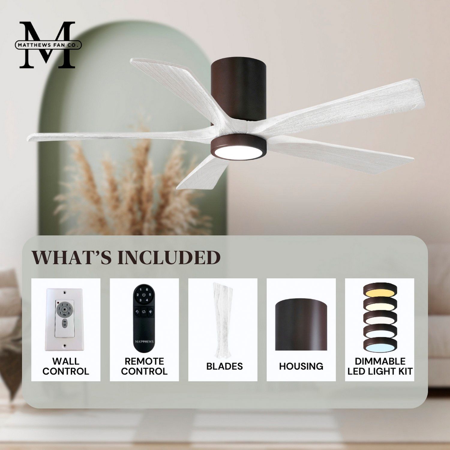 52" Irene-5HLK LED Damp Textured Bronze White Ceiling Fan with Remote