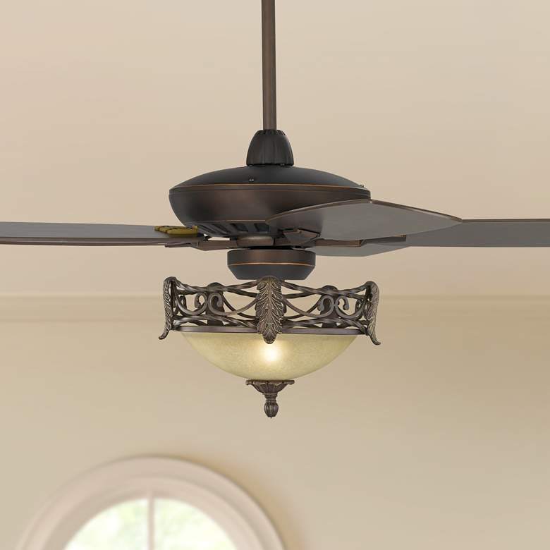 Image 1 52" Journey Bronze Acanthus Scavo Glass LED Ceiling Fan with Remote