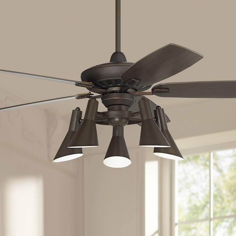 Image 1 52 inch Journey Bronze Modern Retro 5-Light LED Ceiling Fan with Remote