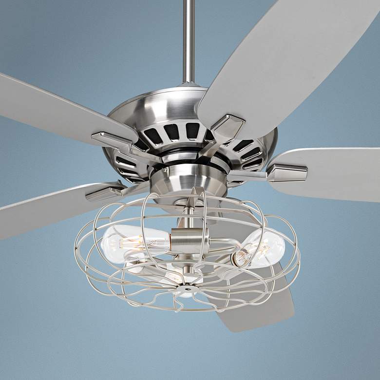 Image 1 52 inch Journey Brushed Nickel Industrial Cage LED Ceiling Fan with Remote