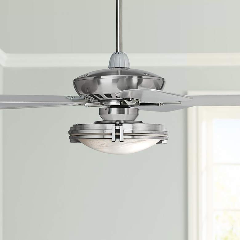Image 1 52 inch Journey Nickel and Marbleized Glass LED Ceiling Fan with Remote