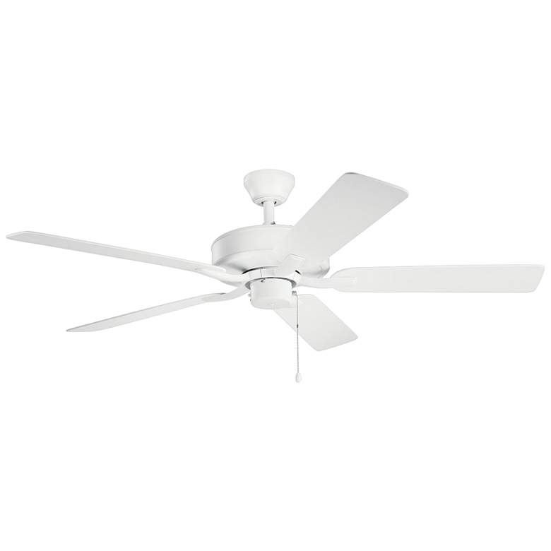 Image 1 52 inch Kichler Basics Pro Matte White Damp Rated Pull Chain Ceiling Fan