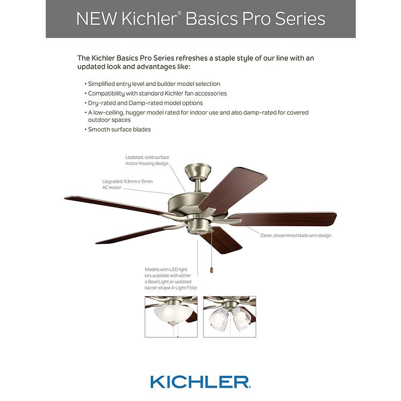 Image 4 52 inch Kichler Basics Pro Premier Brushed Nickel Pull Chain Ceiling Fan more views