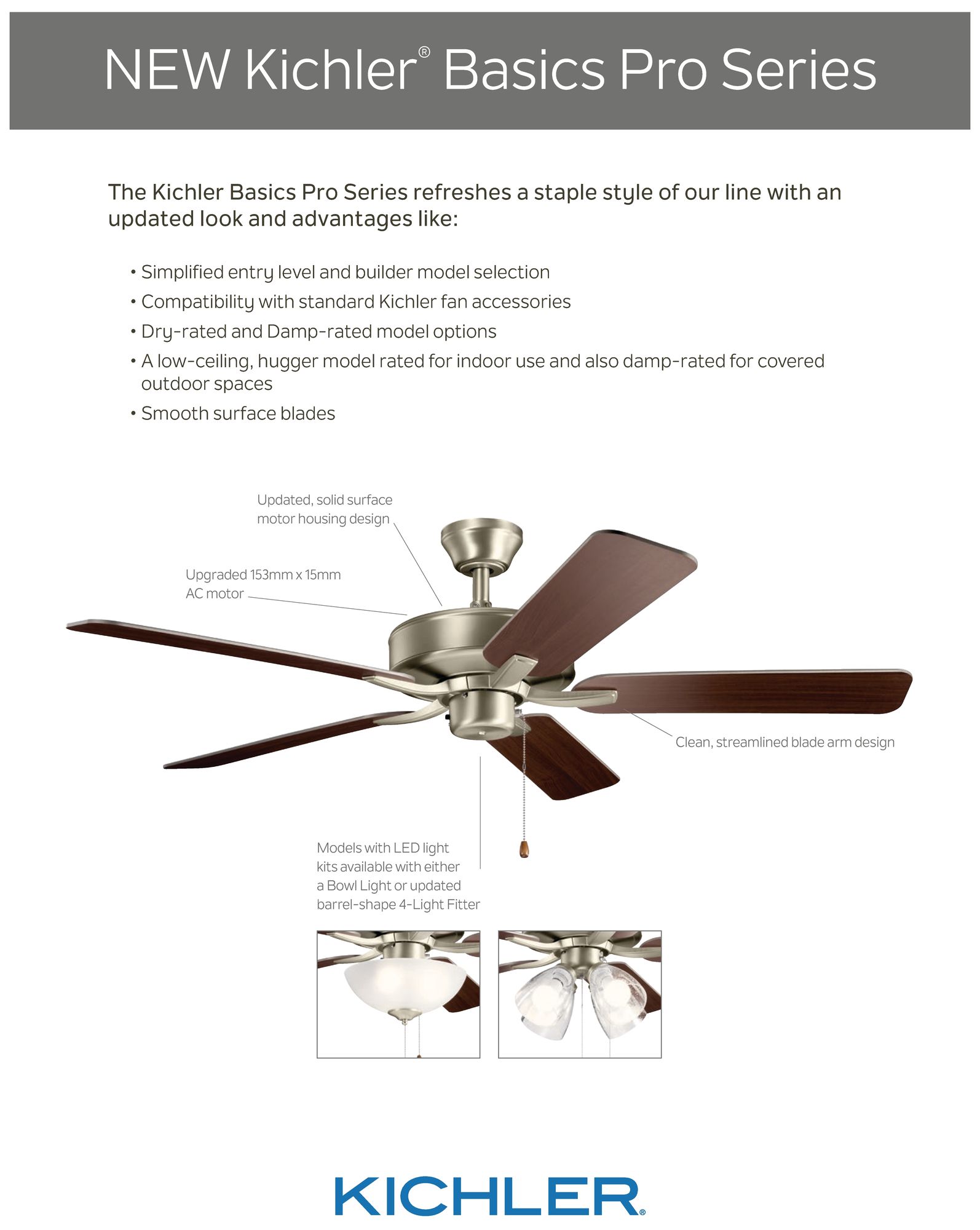 Image 3 52" Kichler Basics Pro Premier Matte White Pull Chain Ceiling Fan more views