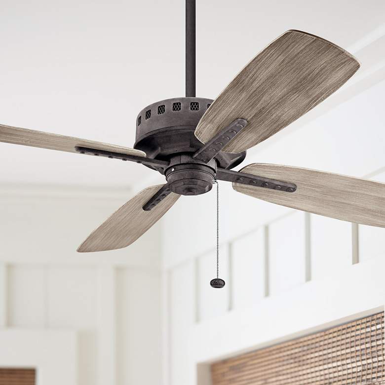 Image 1 52" Kichler Eads Weathered Zinc Outdoor Pull Chain Patio Ceiling Fan
