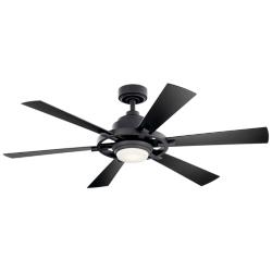 52&quot; Kichler Gentry Distressed Black Damp Rated LED Fan with Remote