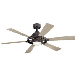 52&quot; Kichler Gentry Lite Weathered Zinc Damp Rated LED Fan with Remote