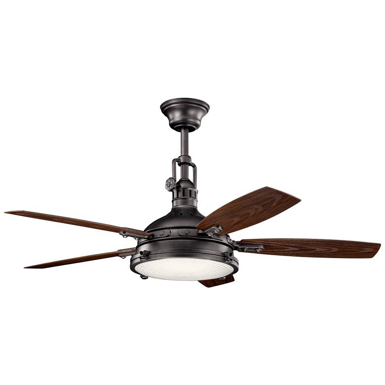 Image 2 52 inch Kichler Hatteras Bay Anvil Iron Outdoor LED Fan with Remote