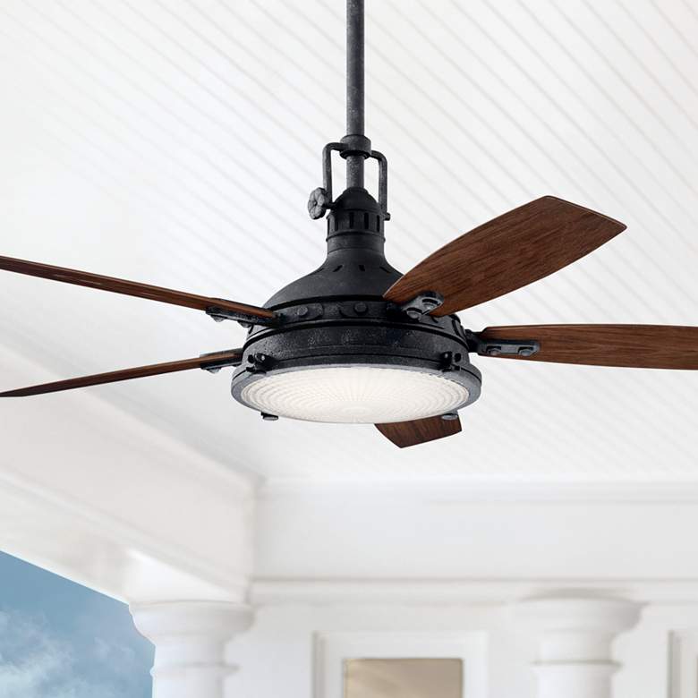 Image 1 52" Kichler Hatteras Bay Black Damp Rated LED Ceiling Fan with Remote