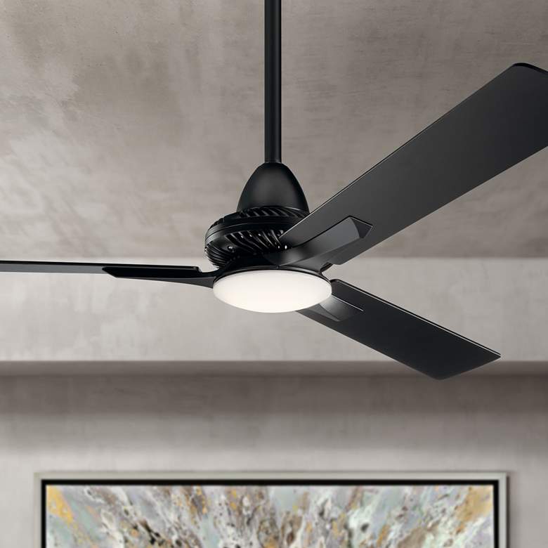 Image 1 52" Kichler Kosmus Satin Black LED Ceiling Fan with Remote