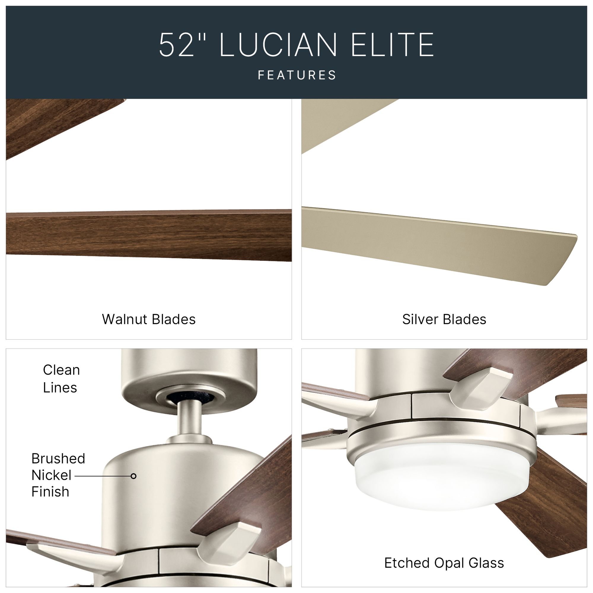 Image 7 52" Kichler Lucian Brushed Nickel LED Ceiling Fan with Wall Control more views
