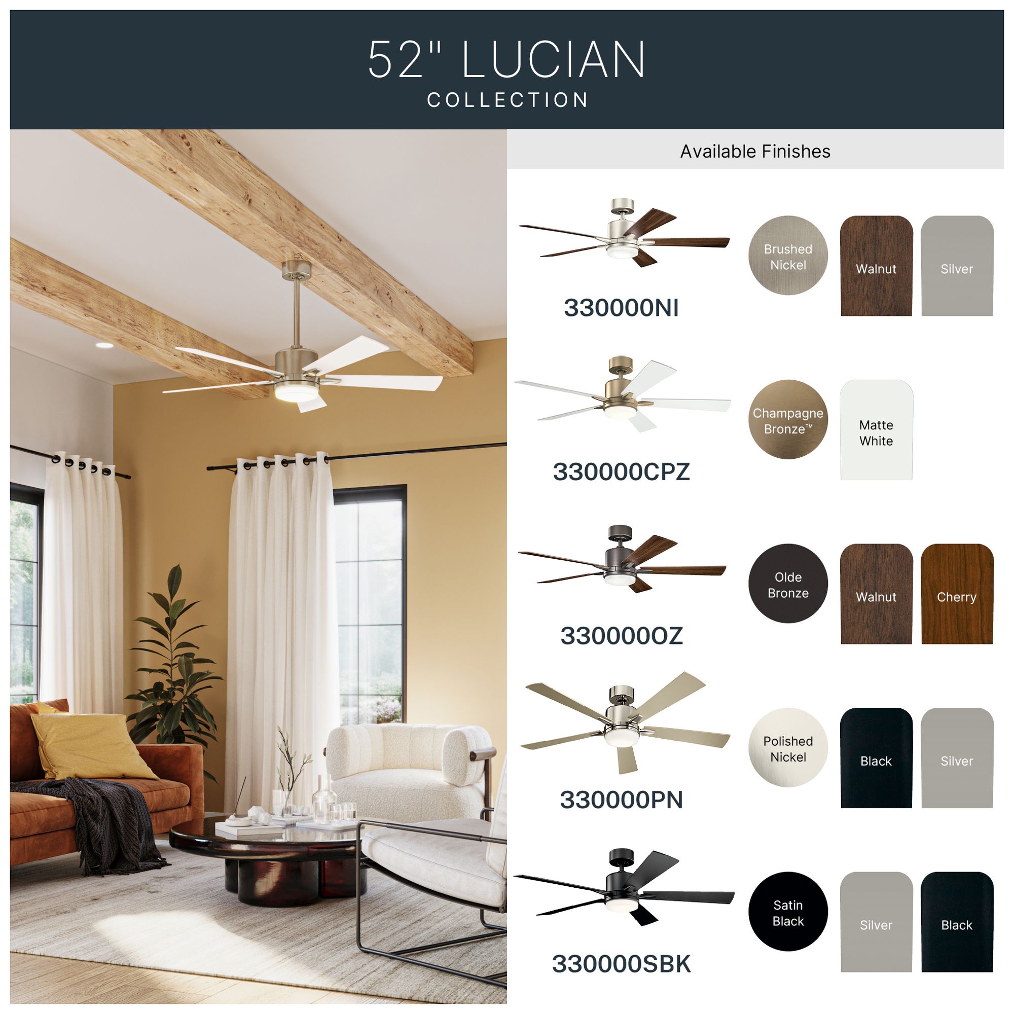 52" Kichler Lucian Brushed Nickel LED Ceiling Fan with Wall Control