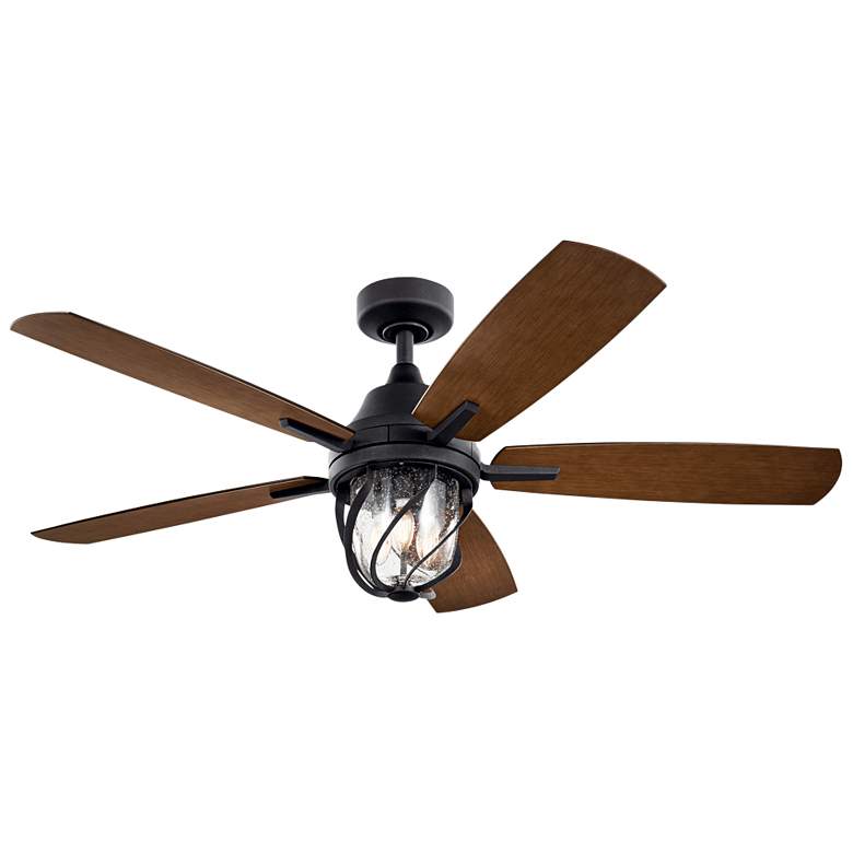 Image 3 52 inch Kichler Lydra Black Damp Rated LED Ceiling Fan with Remote