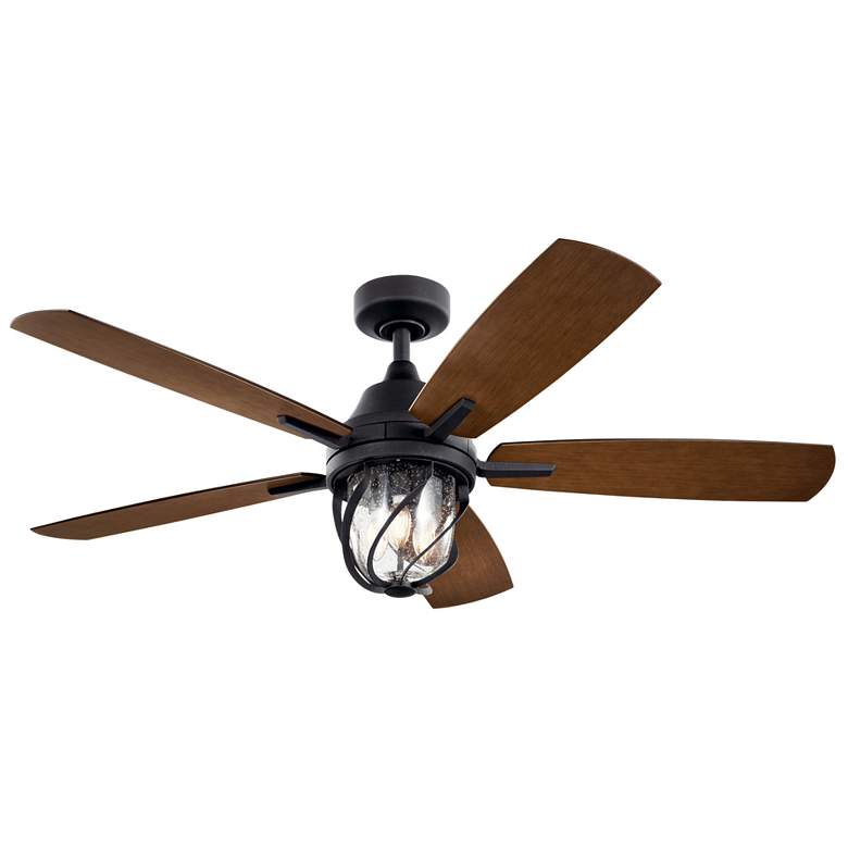 Image 3 52 inch Kichler Lydra Black Damp Rated LED Ceiling Fan with Remote