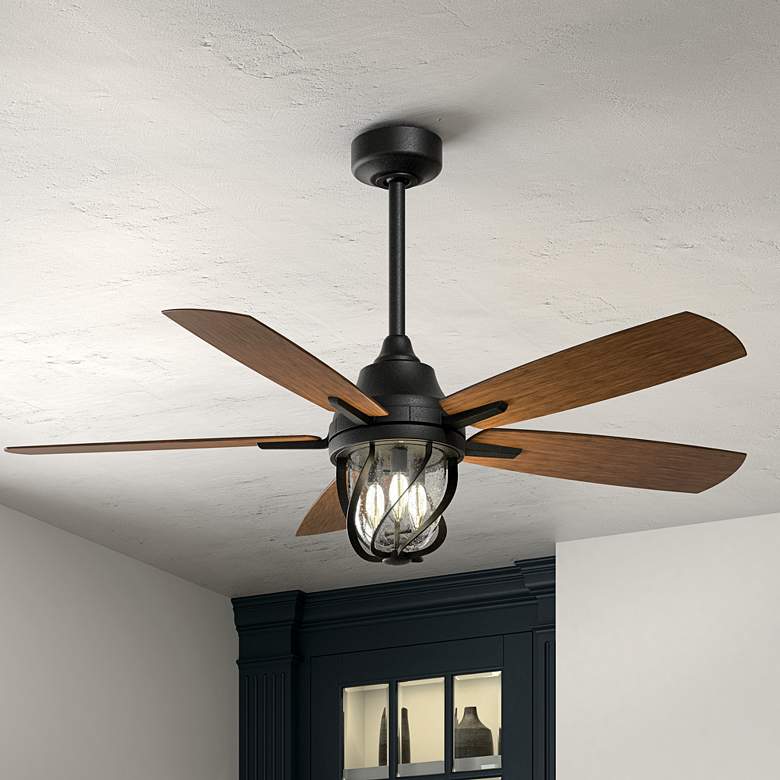 Image 2 52 inch Kichler Lydra Black Damp Rated LED Ceiling Fan with Remote