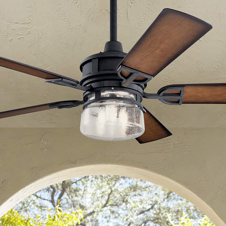 Image 1 52" Kichler Lyndon Black LED Outdoor Ceiling Fan with Wall Control