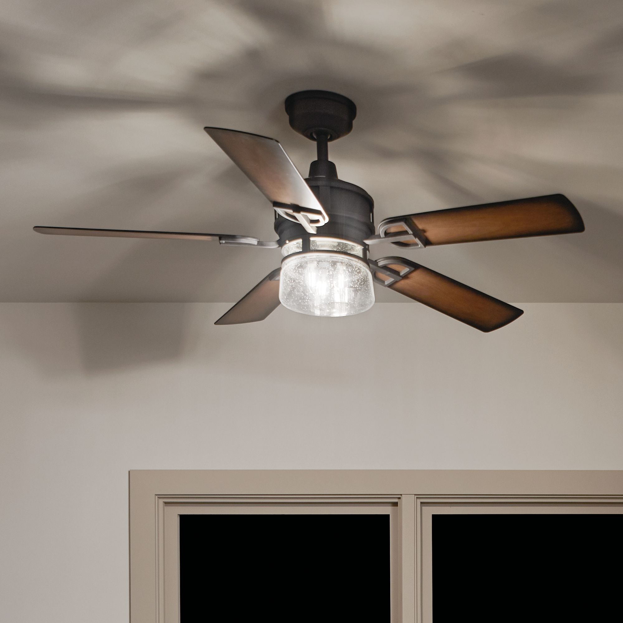52" Kichler Lyndon Black LED Outdoor Ceiling Fan with Wall Control