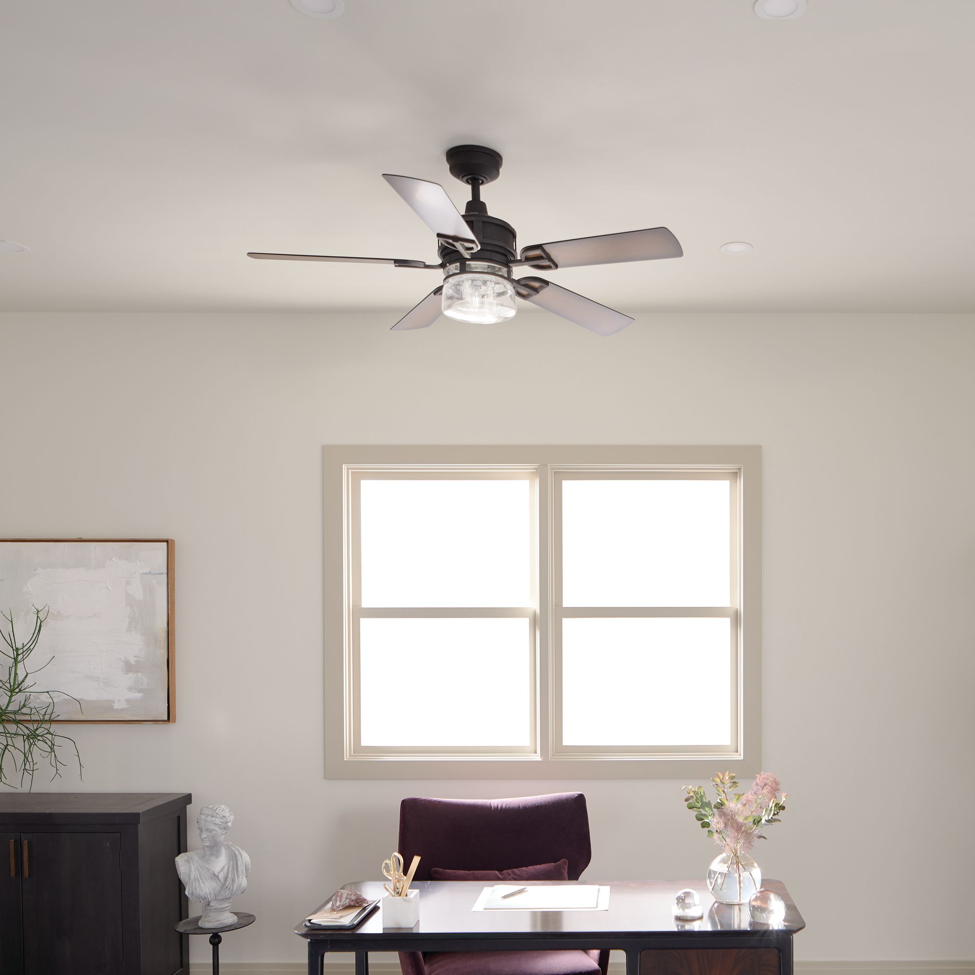 52" Kichler Lyndon Black LED Outdoor Ceiling Fan with Wall Control
