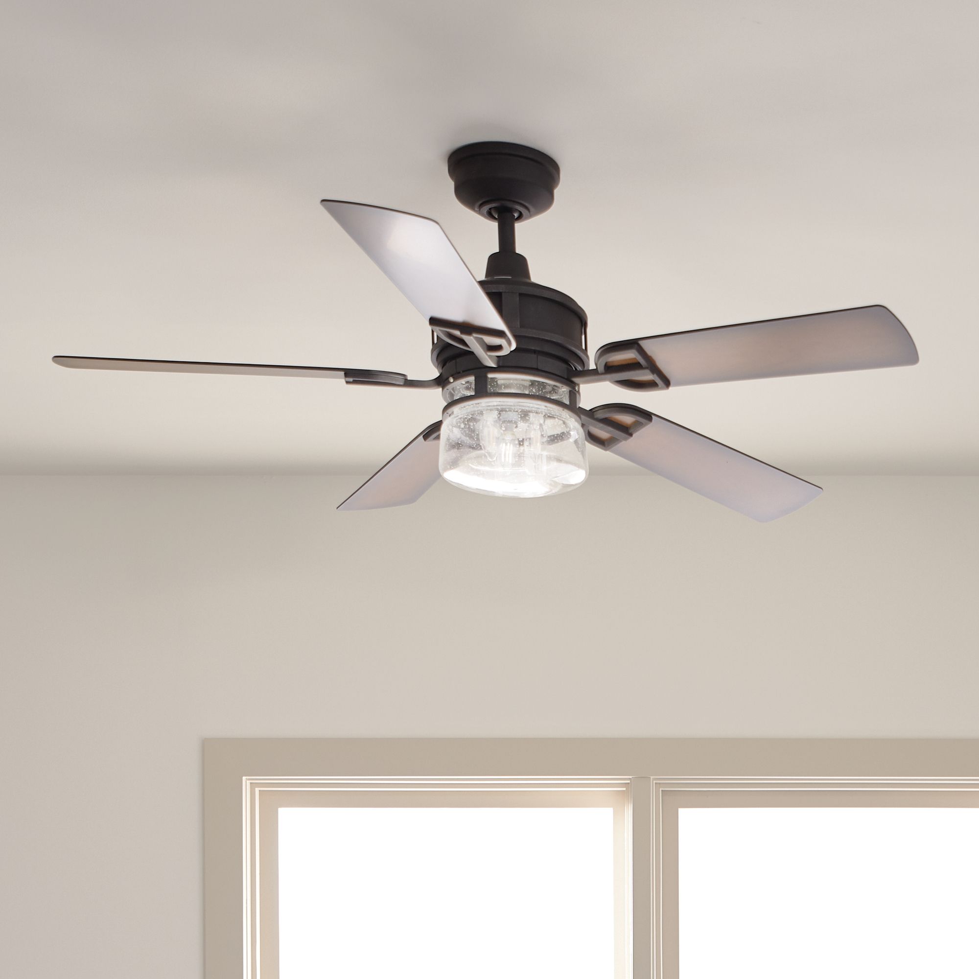 52" Kichler Lyndon Black LED Outdoor Ceiling Fan with Wall Control