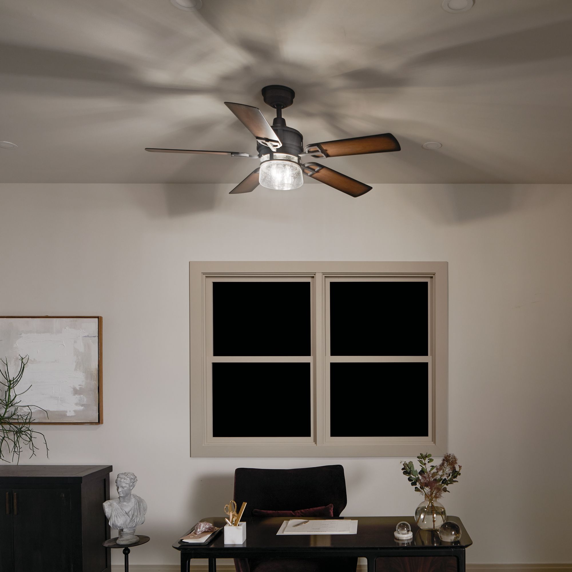 52" Kichler Lyndon Black LED Outdoor Ceiling Fan with Wall Control