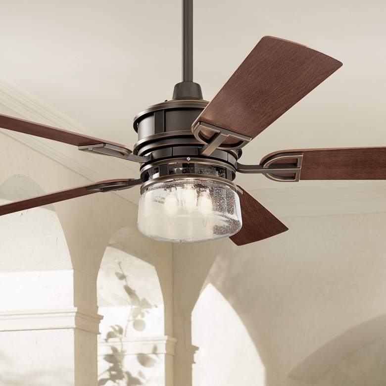 Image 1 52 inch Kichler Lyndon Bronze LED Wet Rated Ceiling Fan with Wall Control