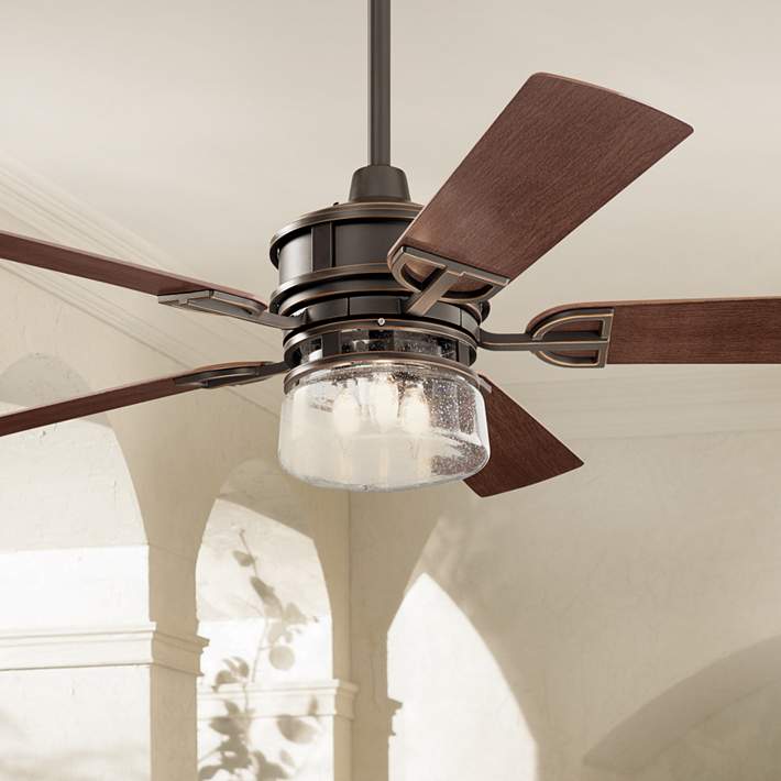 52 Kichler Lyndon Bronze Led Wet Rated Ceiling Fan With Wall Control 255y0 Lamps Plus
