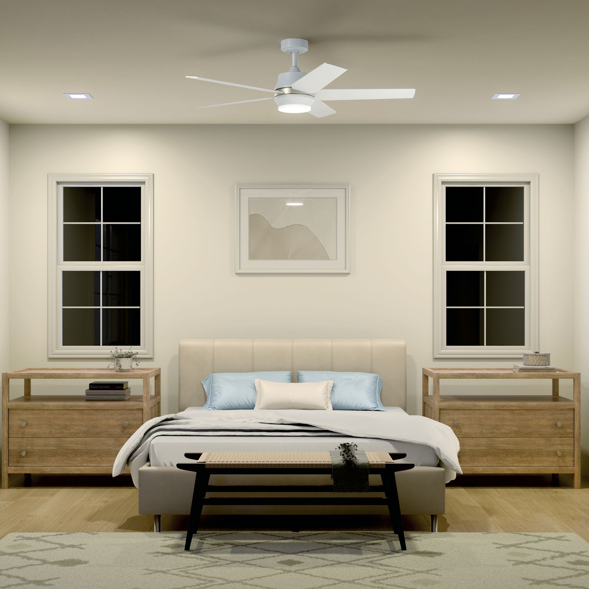 52" Kichler Maeve Matte White LED Ceiling Fan with Remote in scene