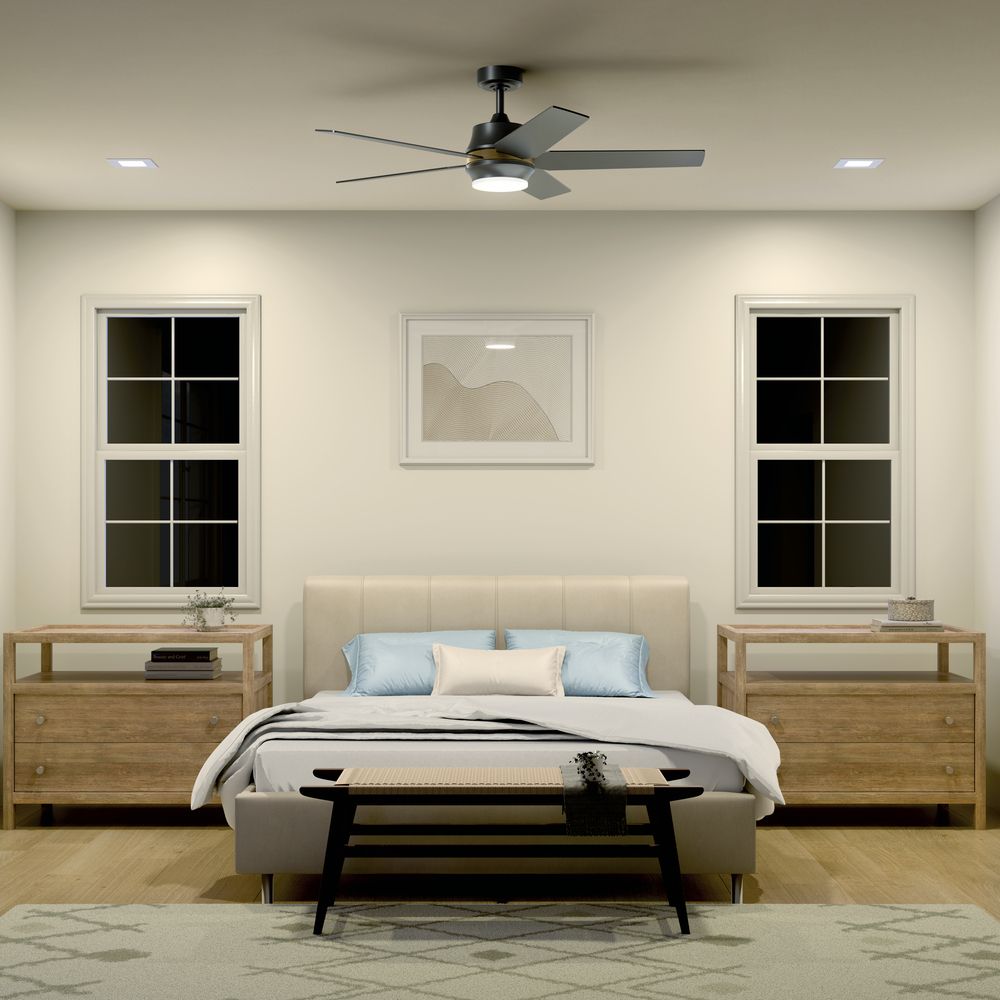 52" Kichler Maeve Satin Black LED Ceiling Fan with Remote in scene
