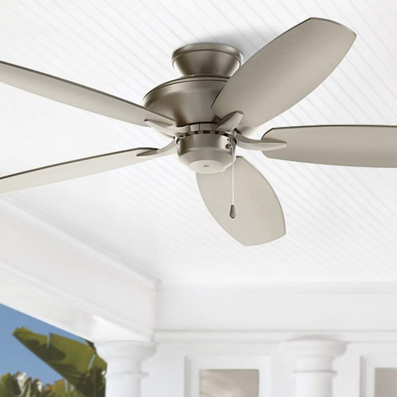 Image 1 52 inch Kichler Renew Damp Rated Brushed Nickel Pull Chain Ceiling Fan