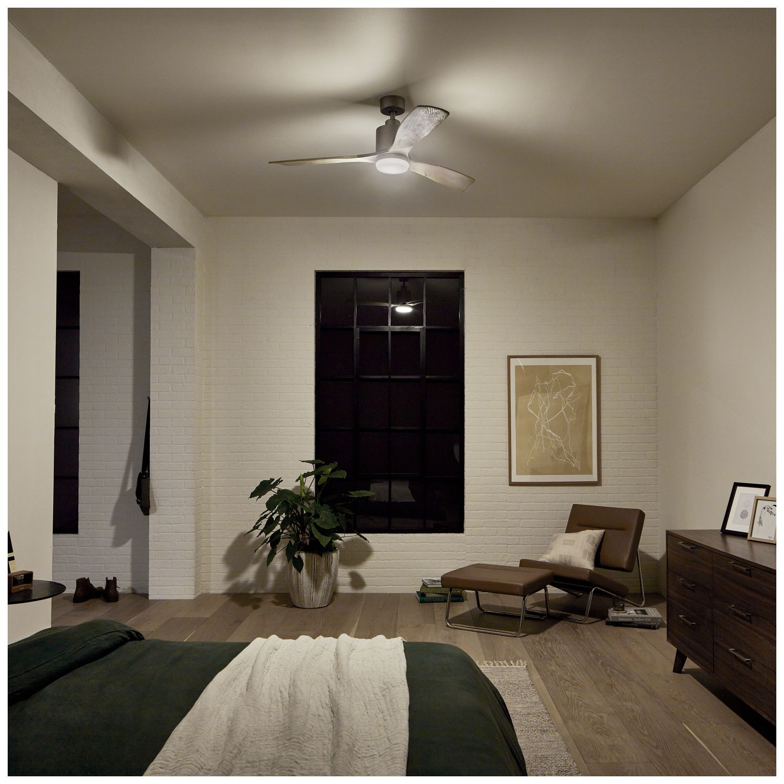52" Kichler Ridley II Antique Pewter LED Ceiling Fan with Wall Control