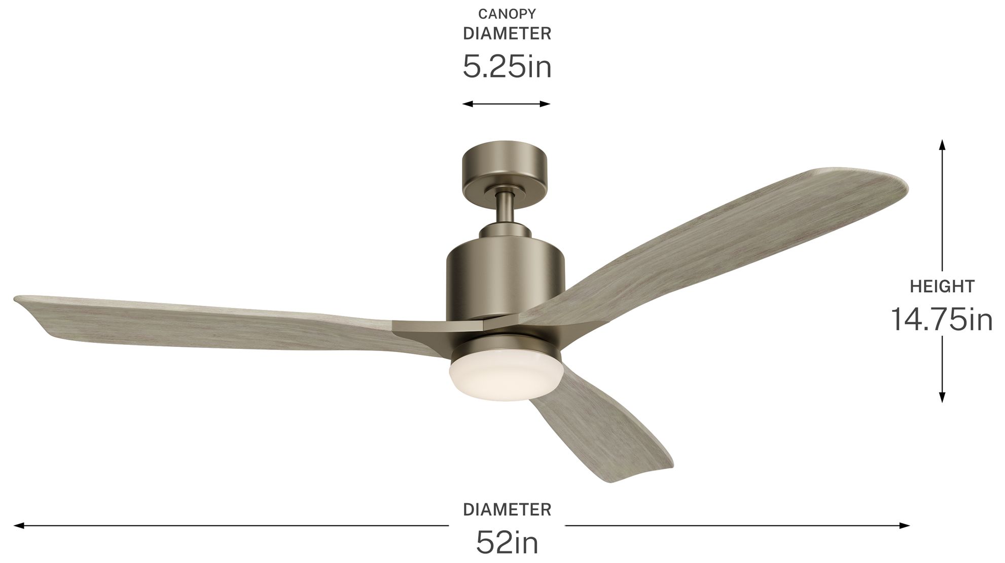 52" Kichler Ridley II Antique Pewter LED Ceiling Fan with Wall Control