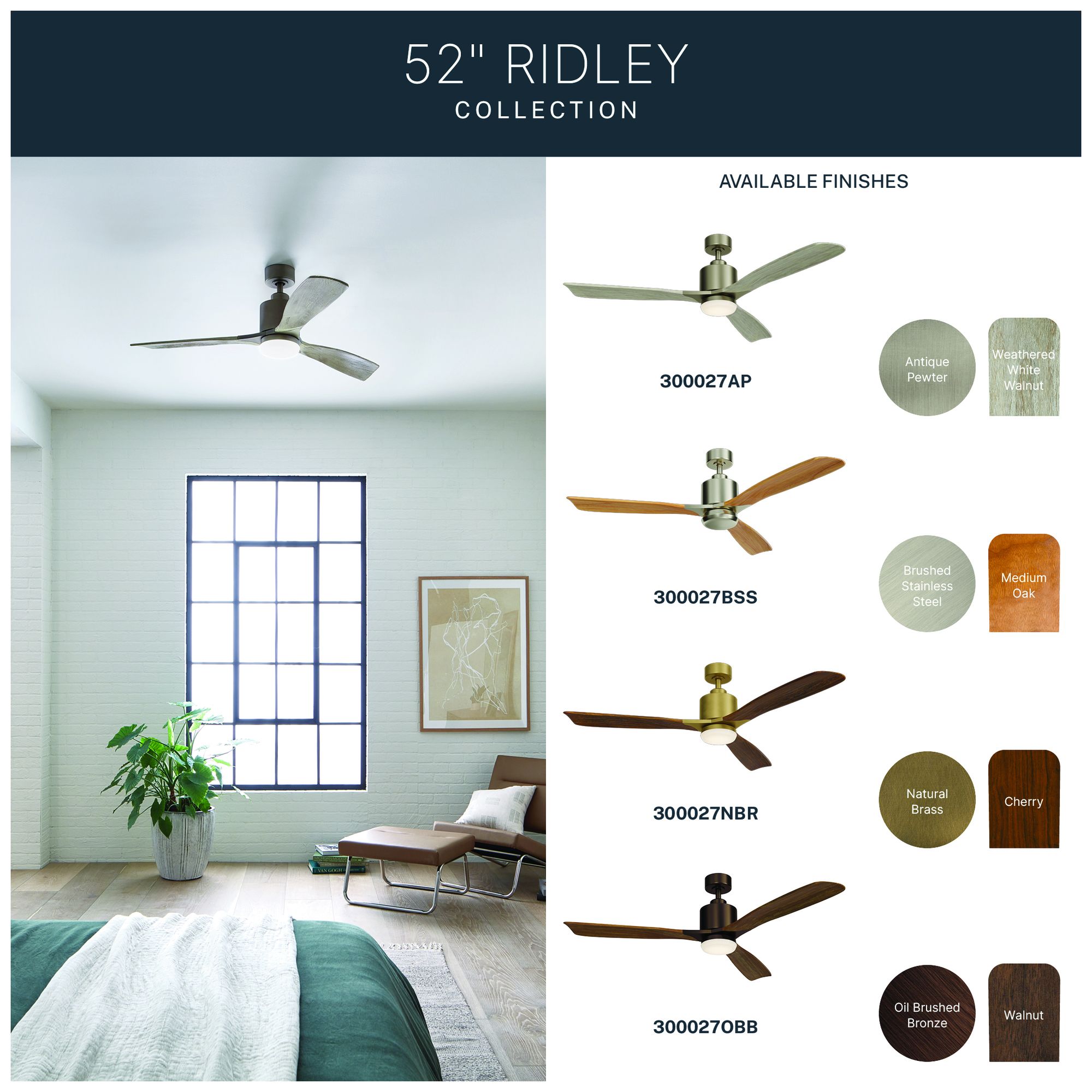 52" Kichler Ridley II Bronze LED Ceiling Fan with Wall Control