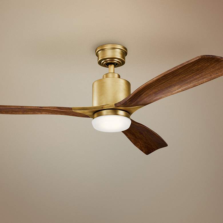 Image 1 52 inch Kichler Ridley II Natural Brass LED Ceiling Fan with Wall Control