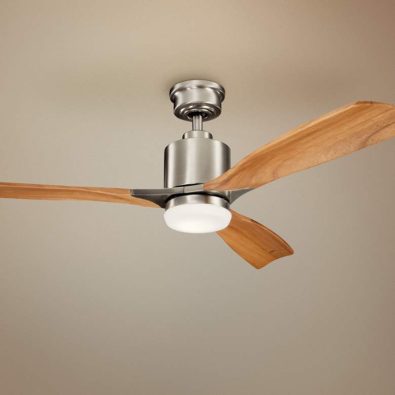 Image 1 52 inch Kichler Ridley II Steel and Oak LED Ceiling Fan with Wall Control