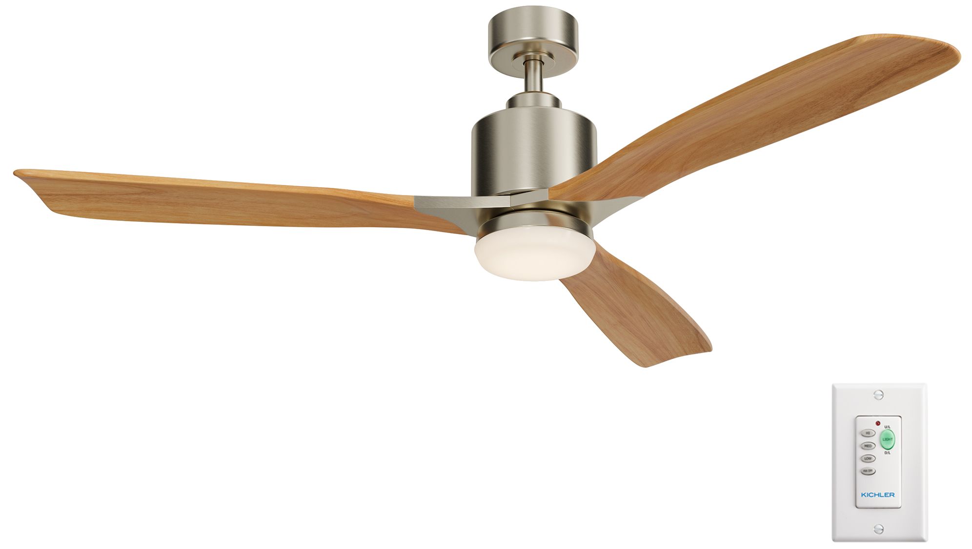 Image 5 52" Kichler Ridley II Steel and Oak LED Ceiling Fan with Wall Control more views