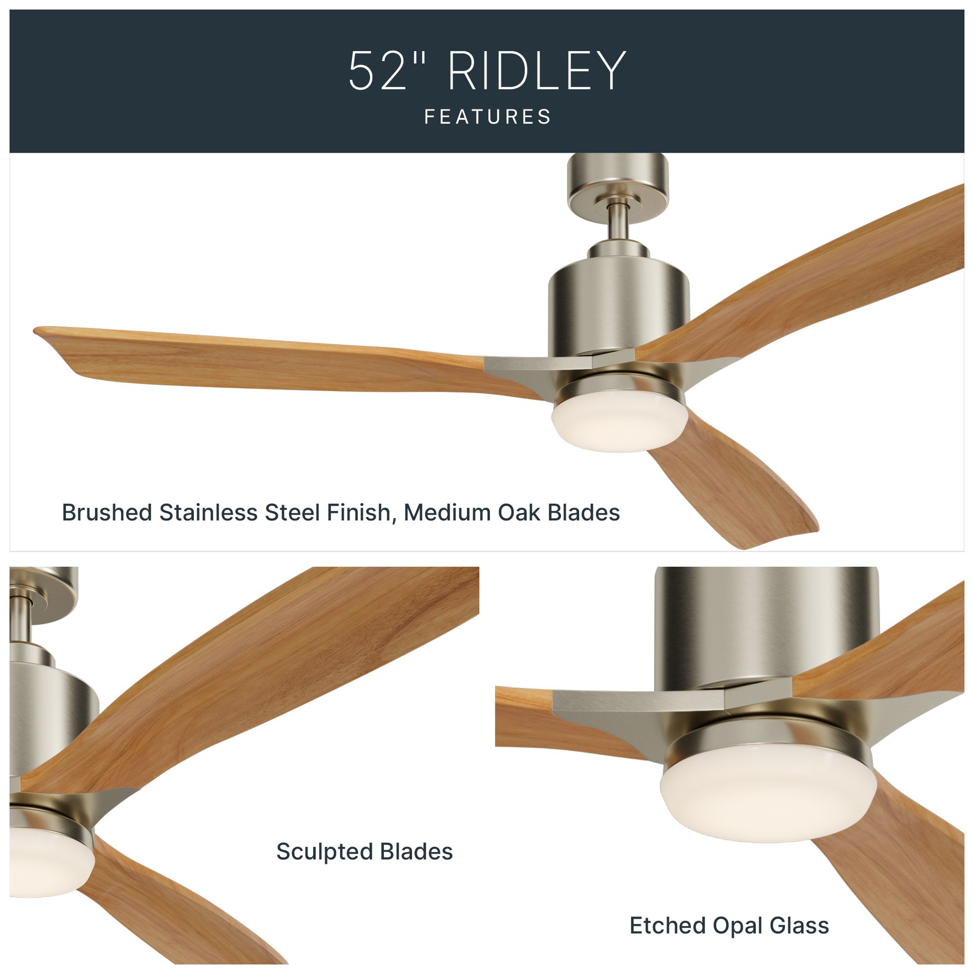 Image 6 52" Kichler Ridley II Steel and Oak LED Ceiling Fan with Wall Control more views