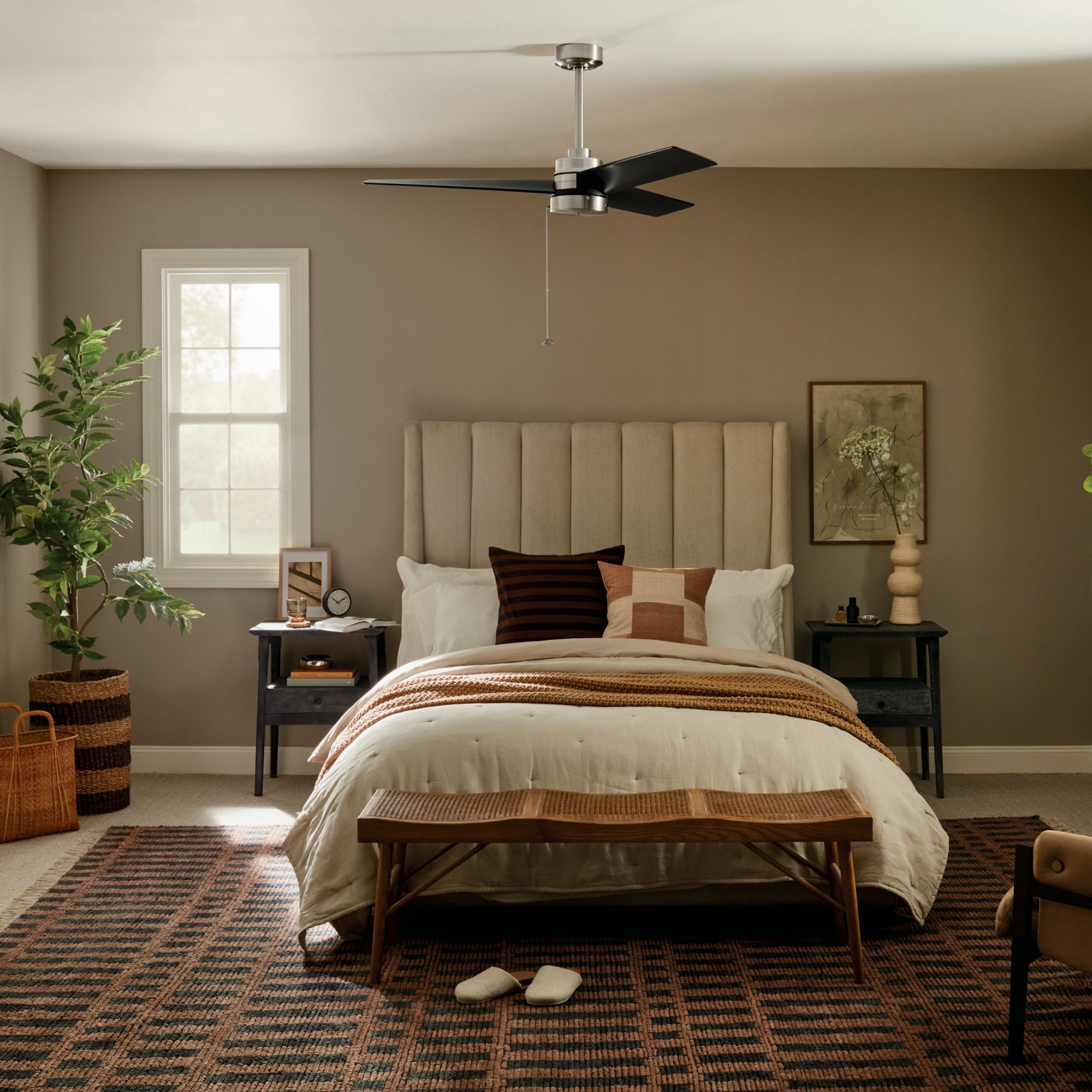 52" Kichler Spyn Lite Nickel and Black Pull Chain Ceiling Fan in scene