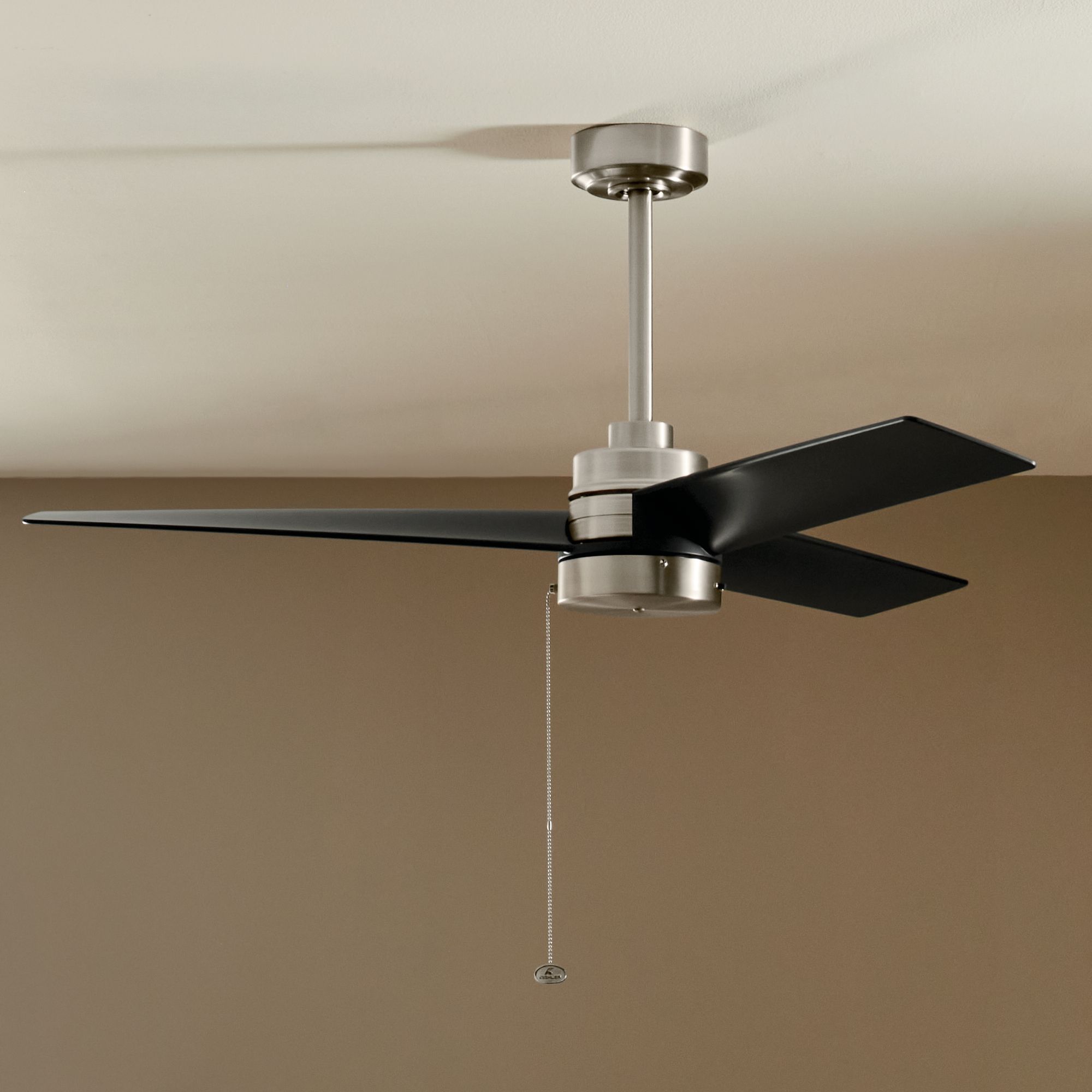 52" Kichler Spyn Lite Nickel and Black Pull Chain Ceiling Fan in scene