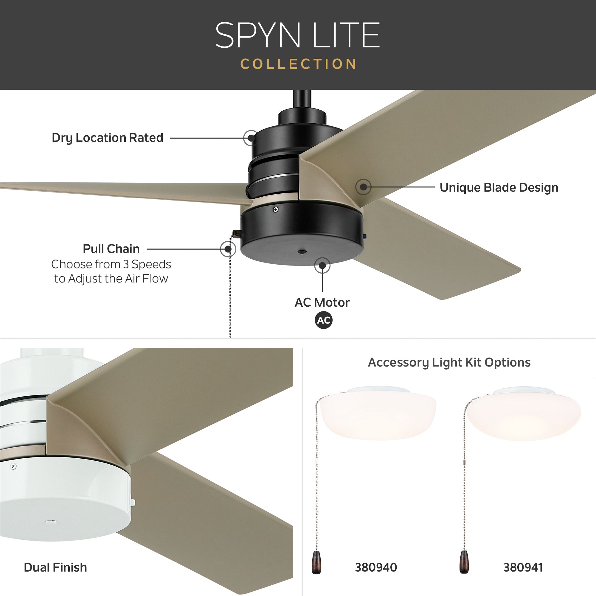 52" Kichler Spyn Lite Nickel and Black Pull Chain Ceiling Fan in scene