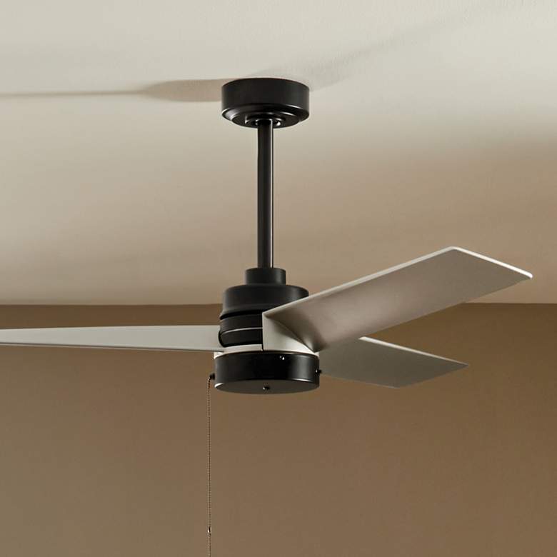 Image 1 52" Kichler Spyn Lite Satin Black Silver Blades Pull Chain Ceiling Fan