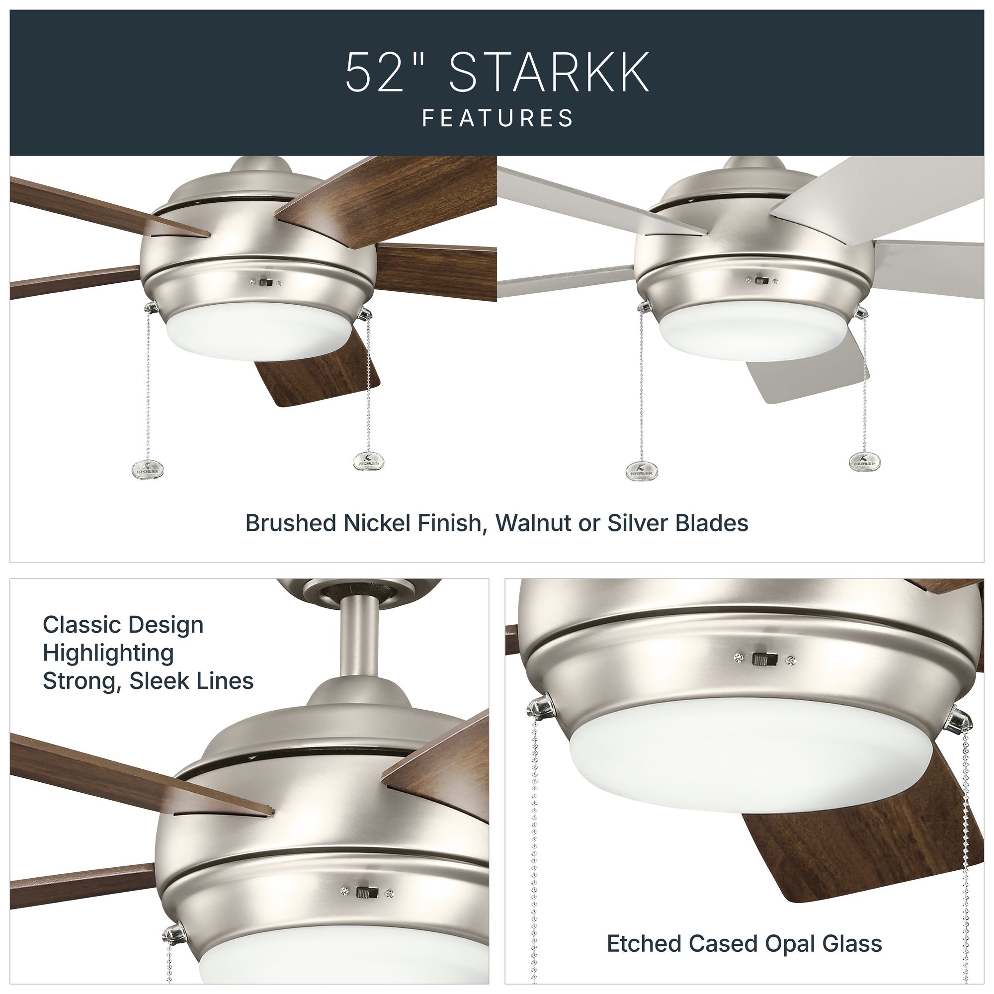 Image 6 52" Kichler Starkk Brushed Nickel LED Pull Chain Ceiling Fan more views