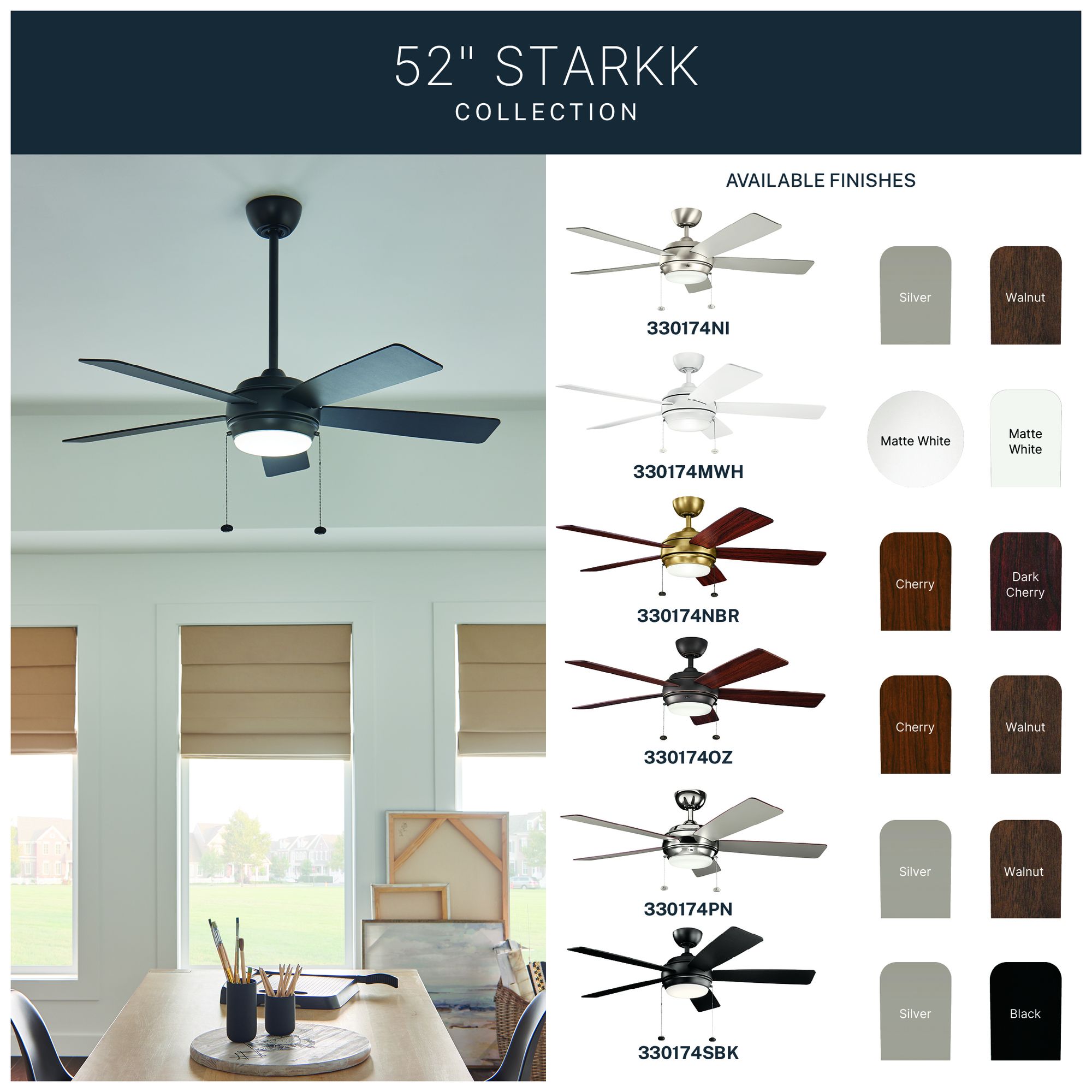 52" Kichler Starkk Brushed Nickel LED Pull Chain Ceiling Fan