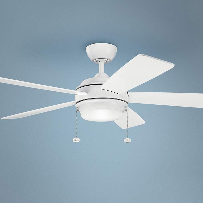 Image 1 52" Kichler Starkk Matte White LED Ceiling Fan with Pull Chain
