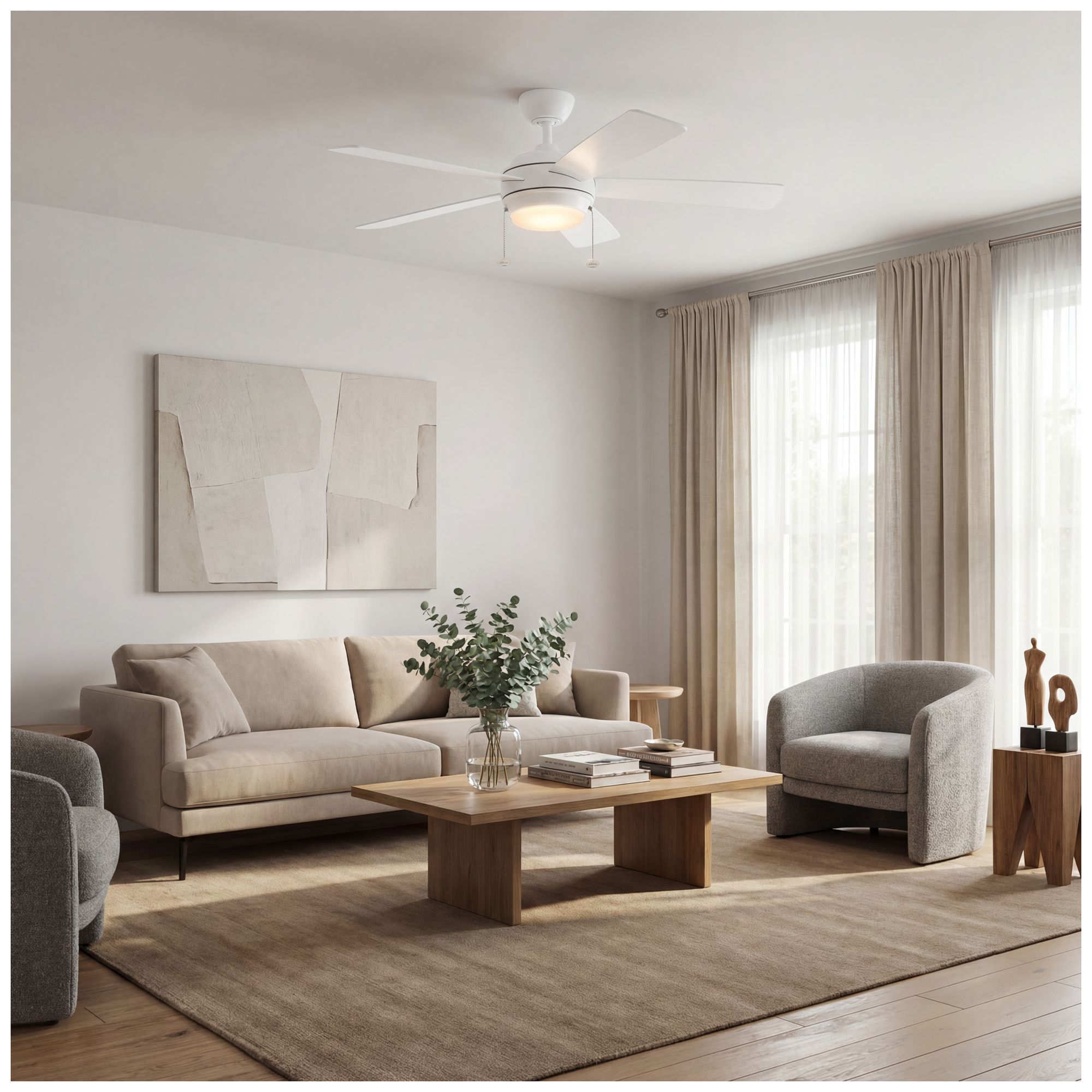 52" Kichler Starkk Matte White LED Ceiling Fan with Pull Chain