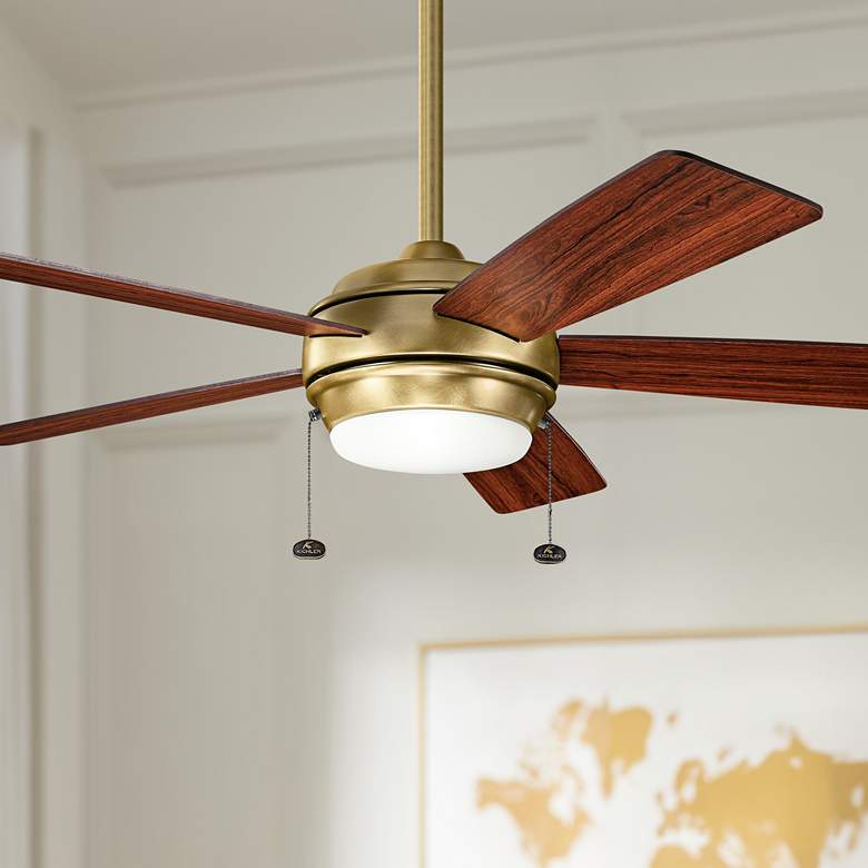 Image 1 52 inch Kichler Starkk Natural Brass LED Ceiling Fan with Pull Chain