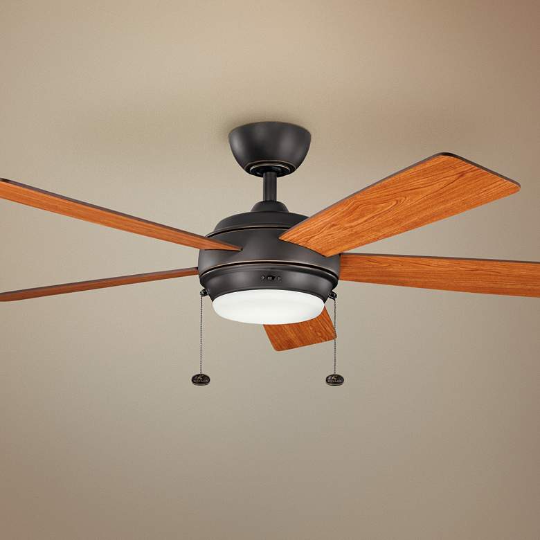 Image 1 52 inch Kichler Starkk Olde Bronze LED Ceiling Fan with Pull Chain