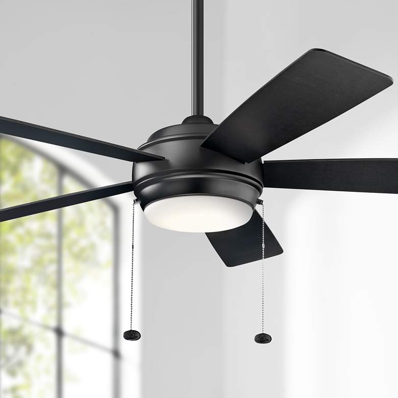 Image 1 52 inch Kichler Starkk Satin Black Modern Pull Chain LED Ceiling Fan